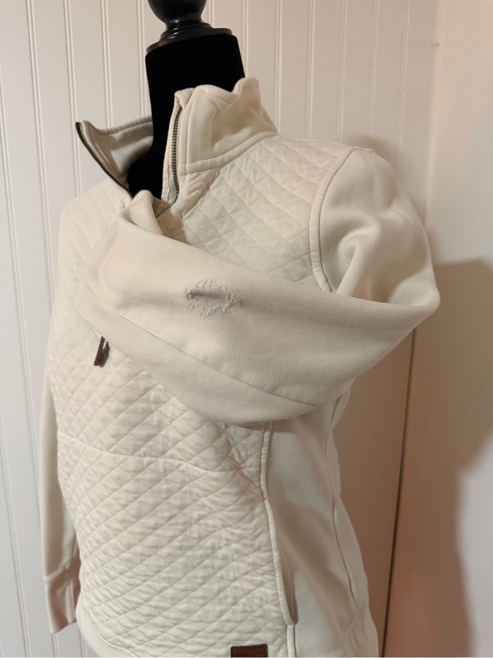 L.L.Bean Cream Quilted Quarter Zip Pullover Sweatshirt XS - Picture 2 of 7